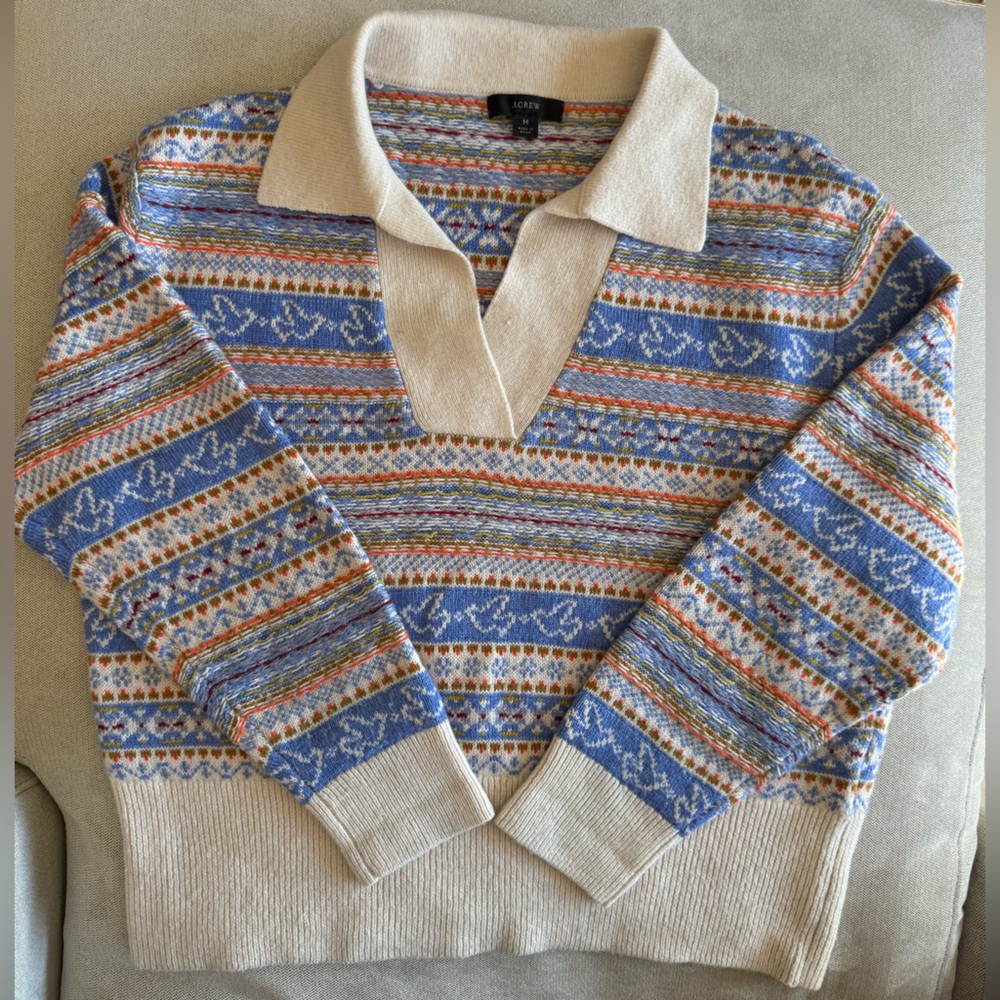J.Crew Fair Isle Johnny Collar V-Neck Sweater | Size M